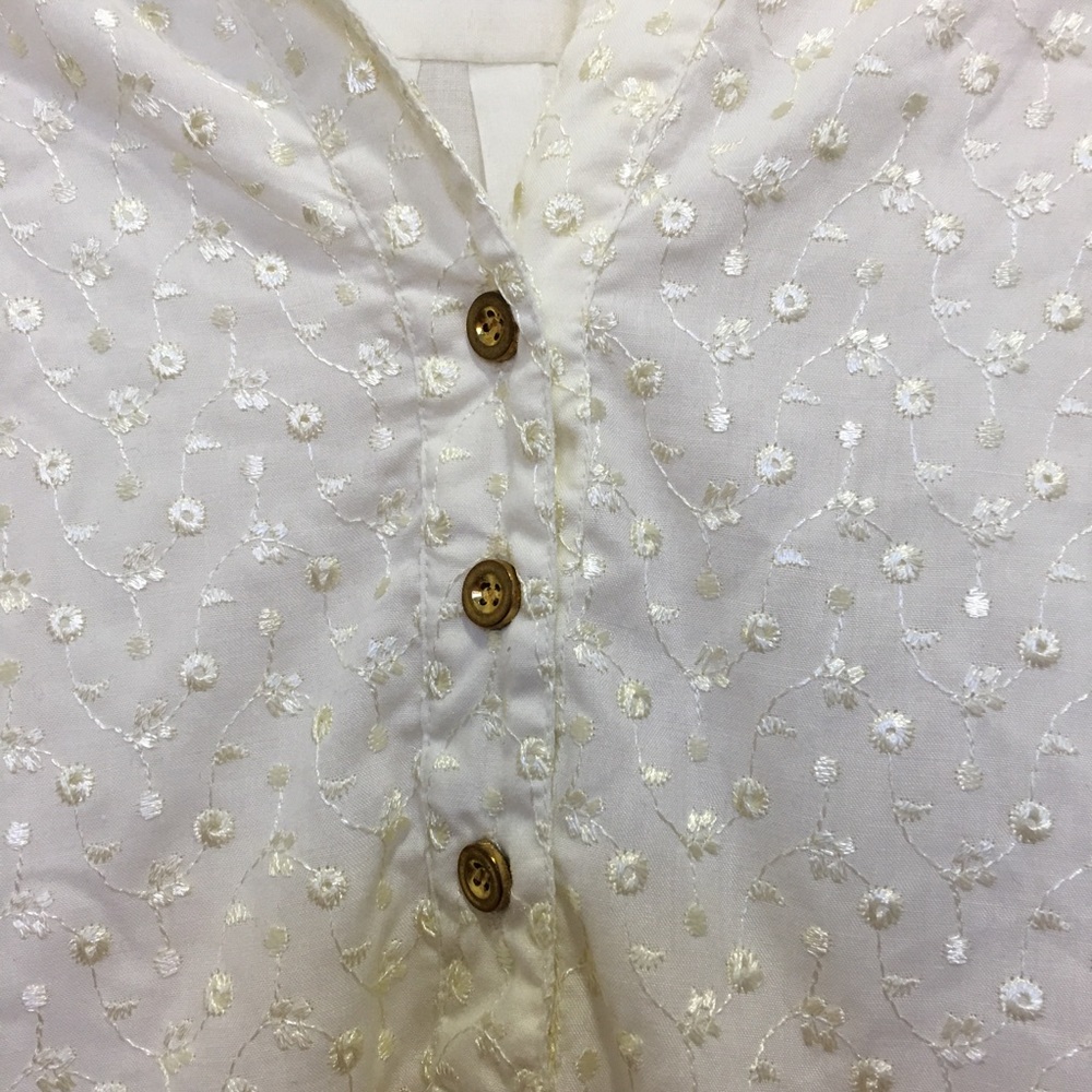 Zara 3/4 Sleeve Off White Floral Embroidered Shirt - Picture 5 of 8
